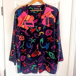 Canvasbacks Lutton & Horsfield Multicolor Abstract Patchwork Silk Cardigan